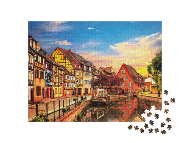 Puzzle 1000 Teile „Colmar: Wasserkanal und traditionelle Häuser, Elsass, Frankreich“