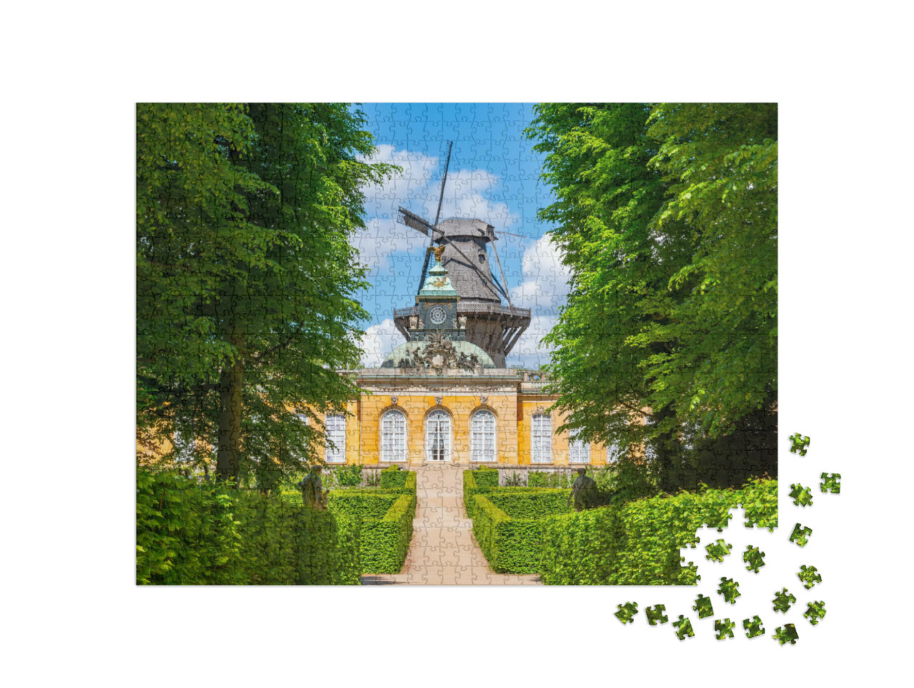 Puzzle 1000 Teile „Schloss Neue Kammern und Windmühle im Park Sanssouci, Potsdam“
