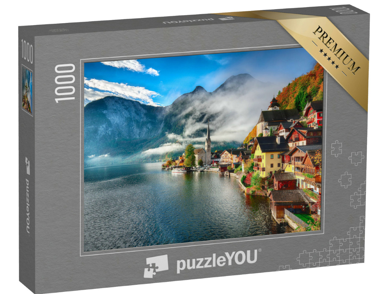 Puzzle 1000 Teile „Nebliger Sonnenaufgang im Herbst, Hallstatt, Österreich“
