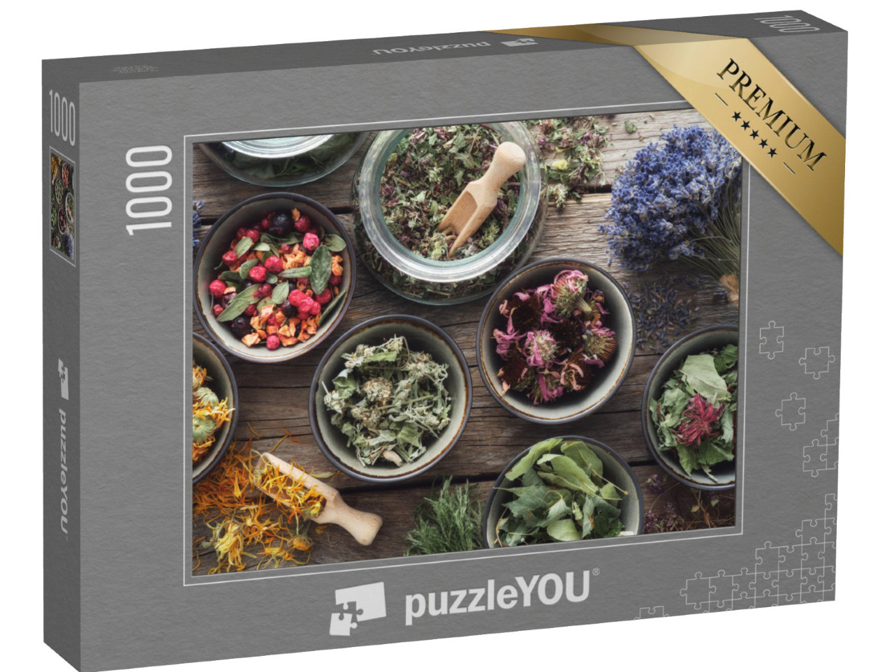 Puzzle 1000 Teile „Schalen und Gläser mit getrockneten Heilkräutern“