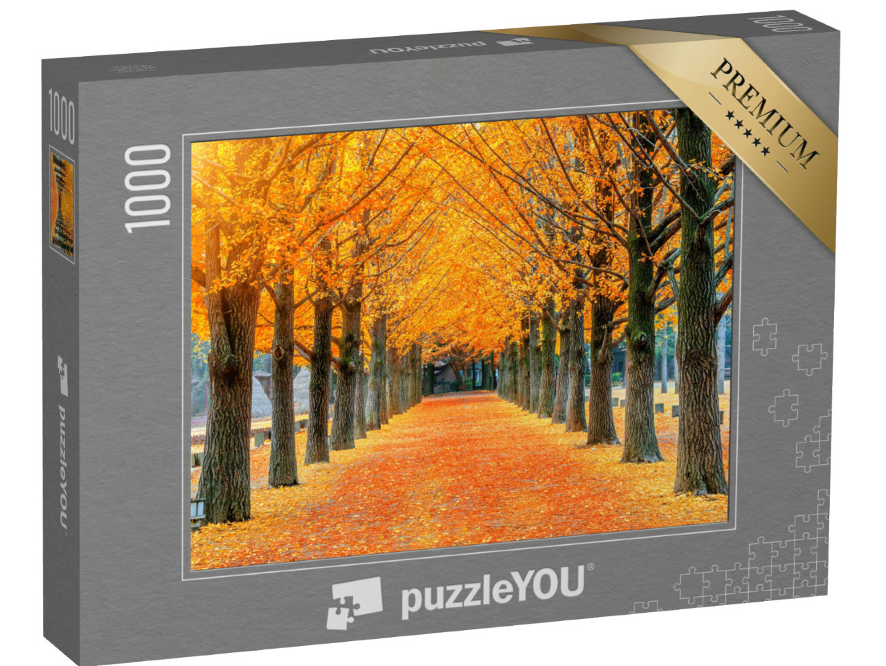 Puzzle 1000 Teile „Reihe von gelben Ginkgobäumen auf der Insel Nami, Korea“