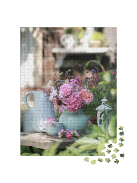 Puzzle 1000 Teile „Rosa Blumen in wunderschöner Keramik“