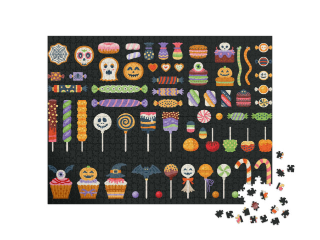 Puzzle 1000 Teile „Bonbons, Zuckerstangen und Lutscher an Halloween“