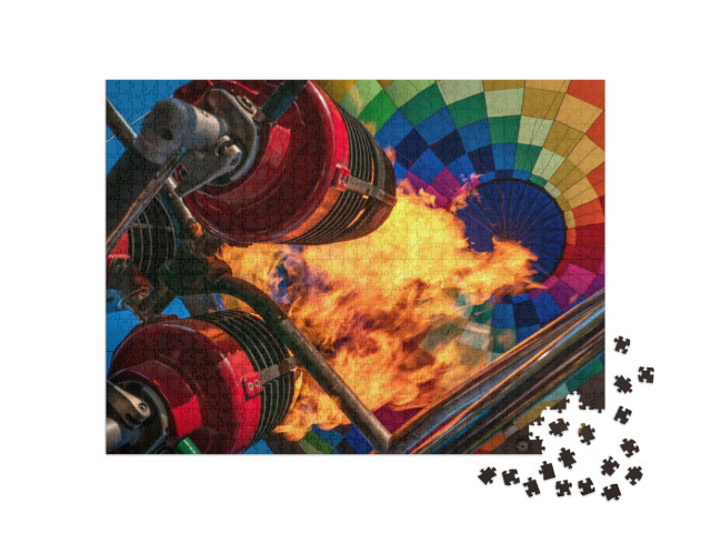 Puzzle 1000 Teile „Gasbrenneranlage in Aktion beim Befüllen eines Heißluftballons “
