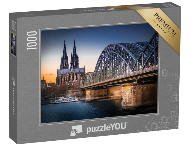 Puzzle 1000 Teile „UNESCO-Weltkulturerbe: Kölner Dom, im Vordergrund die Hohenzollernbrücke“