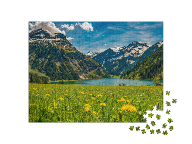 Puzzle 1000 Teile „Vilsalpsee im Frühling, Tannheimer Tal, Österreich“