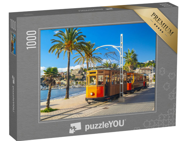 Puzzle 1000 Teile „Straßenbahn fährt von Soller nach Port de Soller, Mallorca, Spanien“