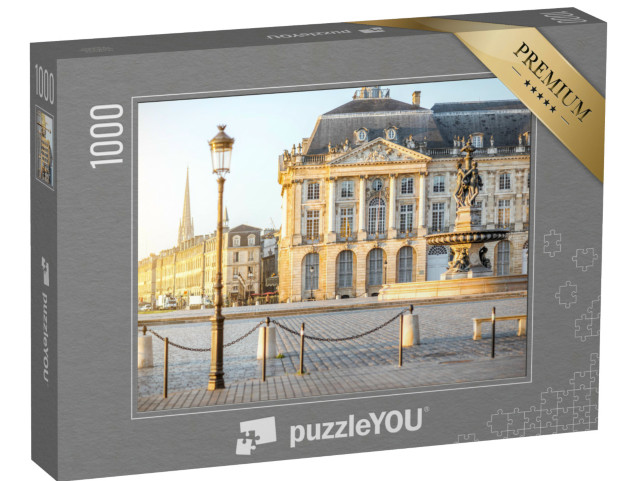 Puzzle 1000 Teile „Blick auf den berühmten La Bourse Platz mit Brunnen am Morgen in Bordeaux, Frankreich“