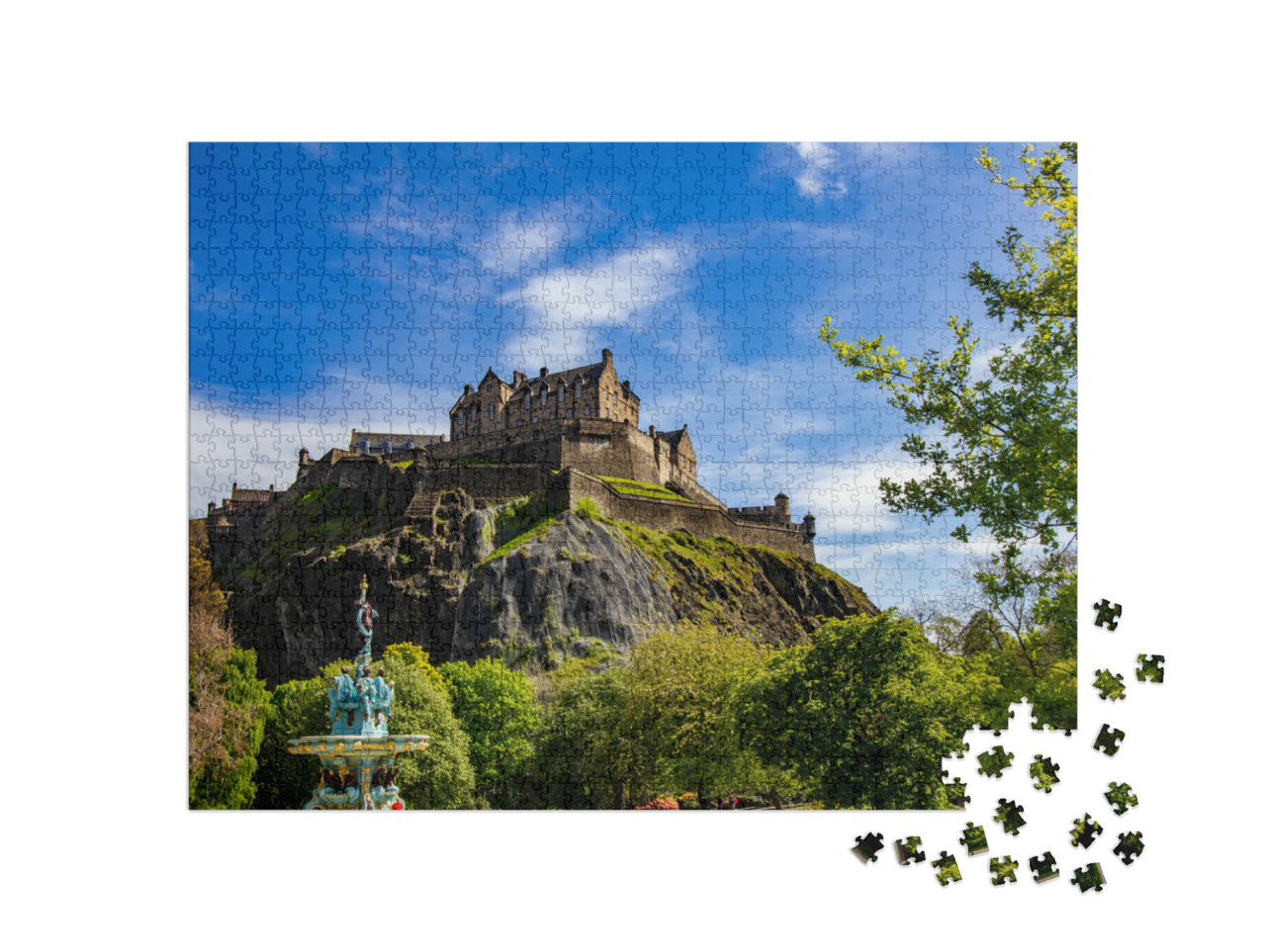 Puzzle 1000 Teile „Edinburgh Castle an einem sonnigen Sommertag“