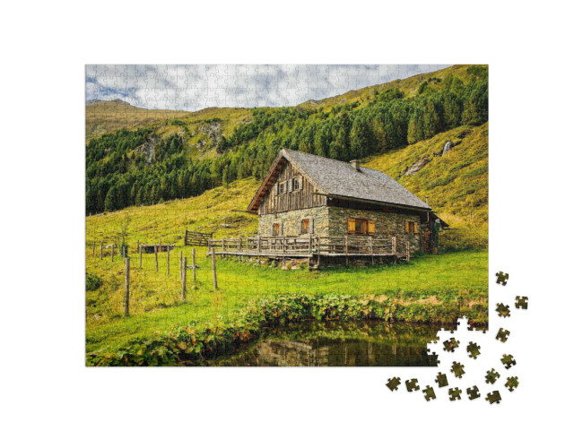 Puzzle 1000 Teile „Eine einsame Hütte in den Bergen“