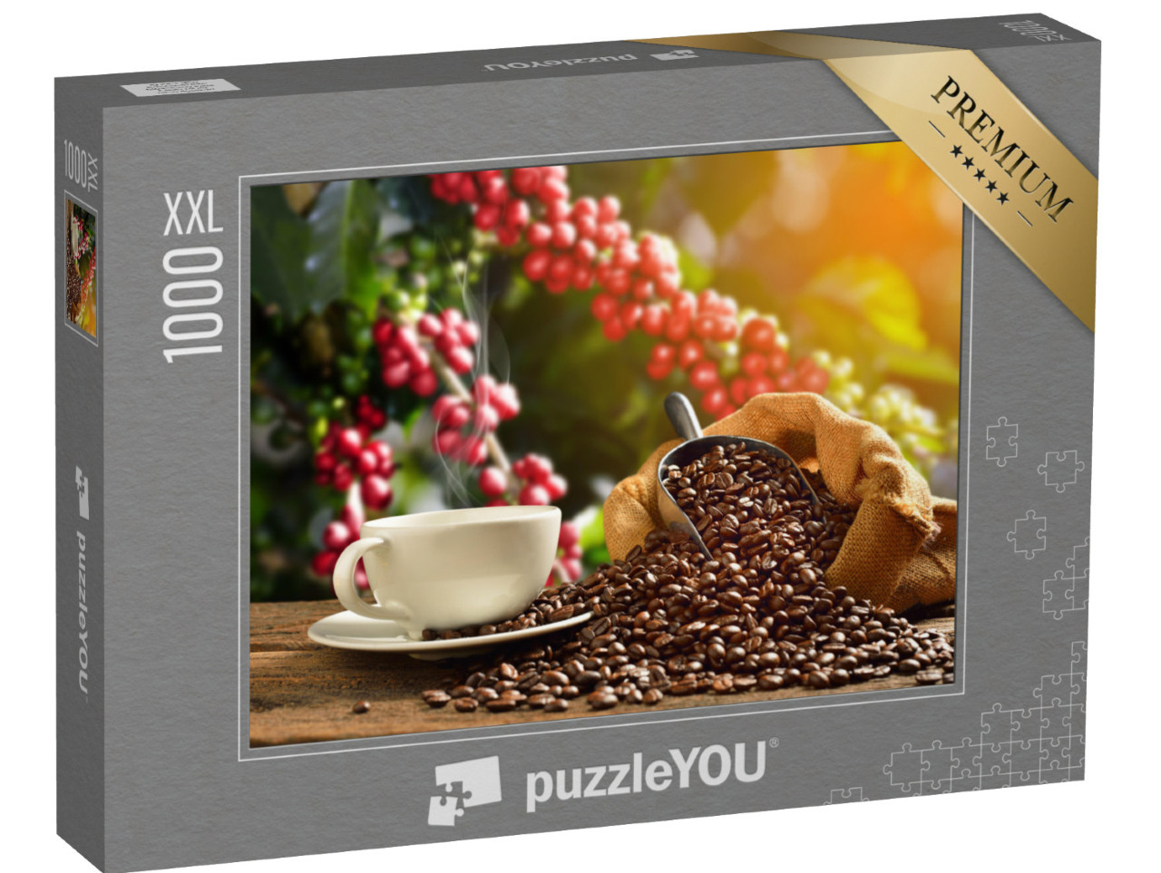 Puzzle 1000 Teile XXL „Dampfende Tasse Kaffee mit Kaffeebohnen “