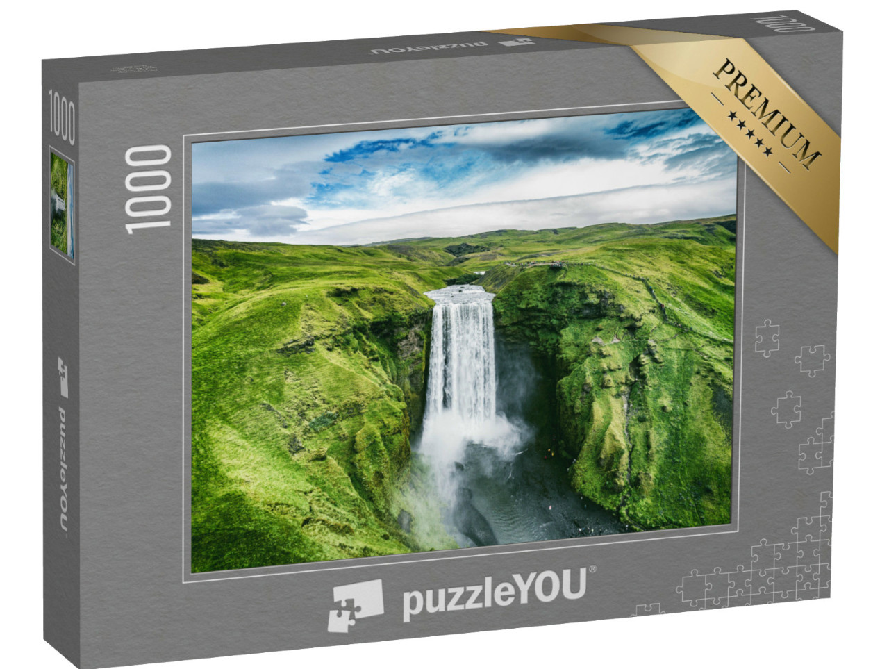 Puzzle 1000 Teile „Island: Wasserfall Skogafoss inmitten der Natur“