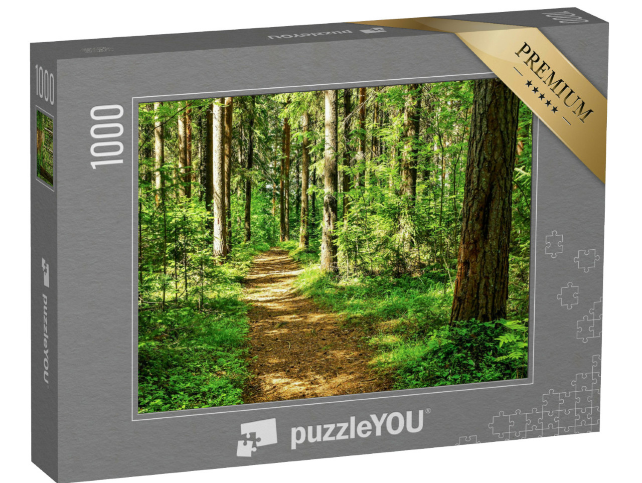Puzzle 1000 Teile „Landschaftsszene im Wald: ein idyllischer Waldweg“