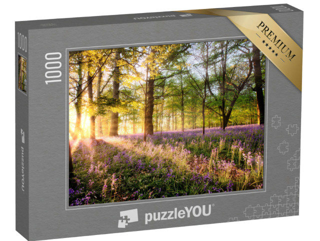 Puzzle 1000 Teile „Glockenblumen im Wald bei Sonnenaufgang“