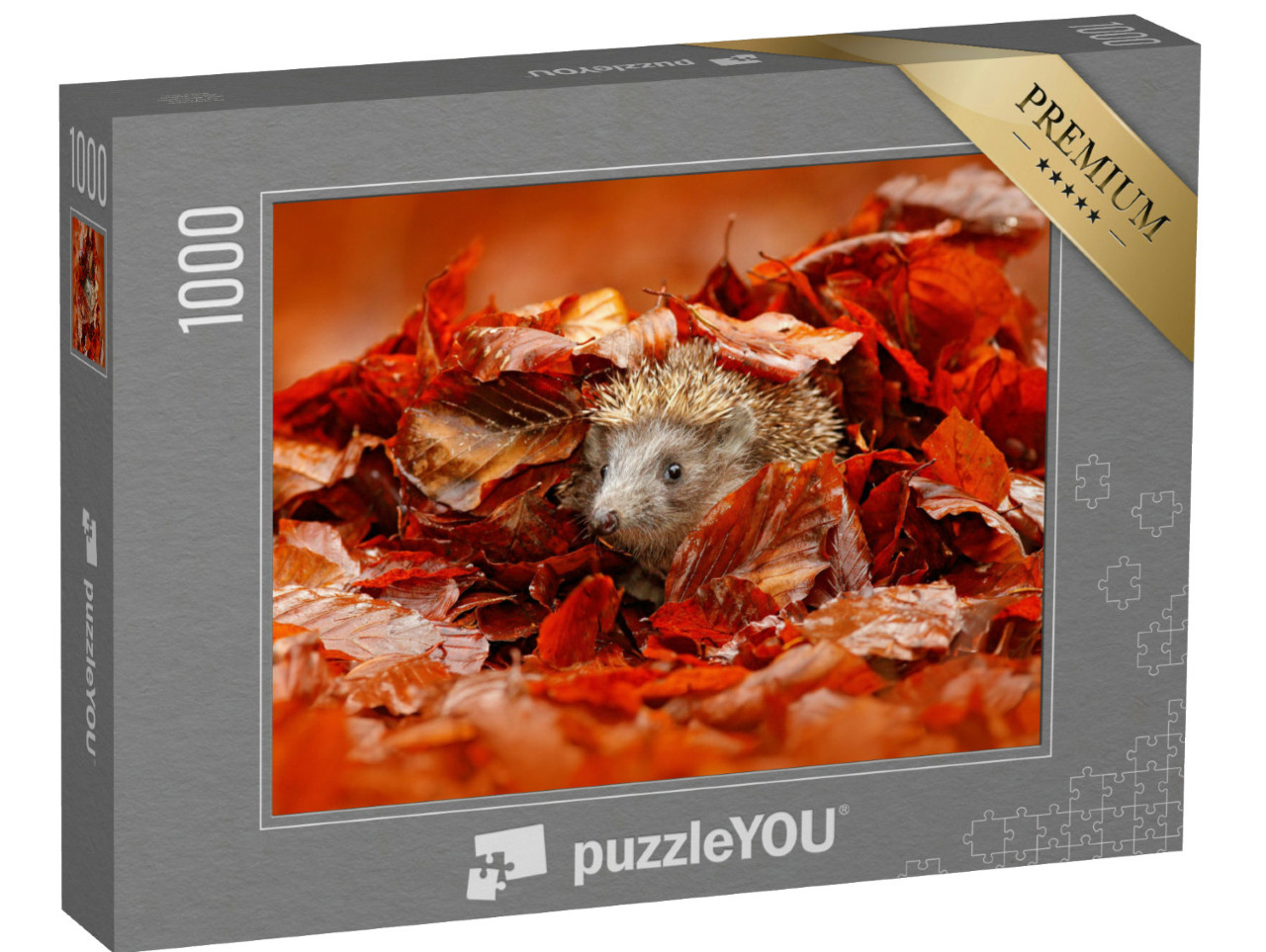 Puzzle 1000 Teile „Kleiner Igel versteckt im bunten Herbstlaub“