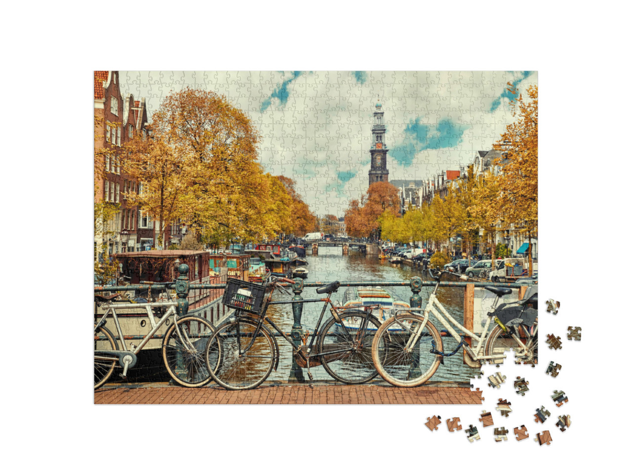 Puzzle 1000 Teile „Fahrräder an der Amstel in Amsterdam“