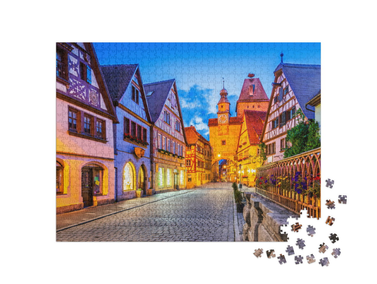 Puzzle 1000 Teile „Stadt Rothenburg ob der Tauber bei Nacht“