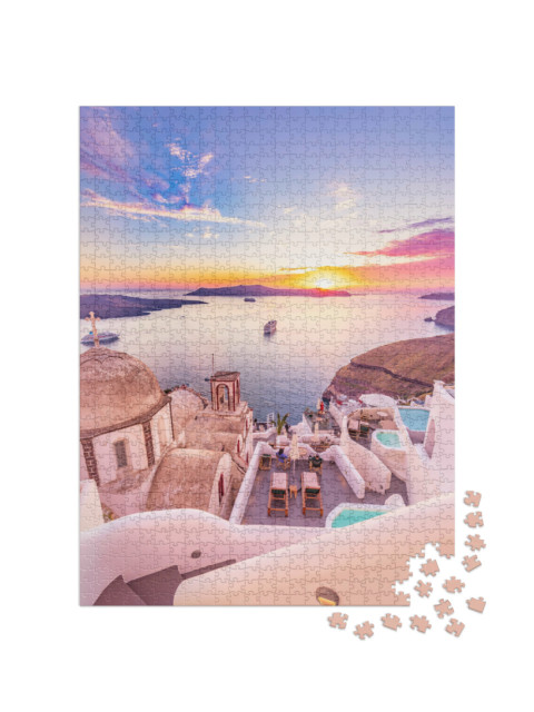 Puzzle 1000 Teile „Blick auf Santorini: malerischer Frühlingstag, Griechenland“