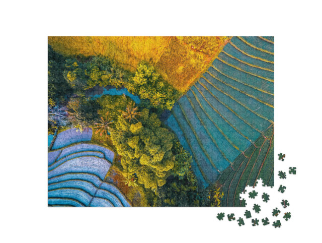 Puzzle 1000 Teile „Luftaufnahme von Reisfeldern auf der Insel Bali, Indonesien“