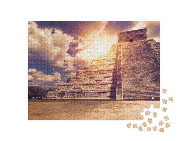 Puzzle 1000 Teile „Der Kukulkan-Tempel von Chichén Itzá, Maya-Pyramide in Yucatan, Mexiko“