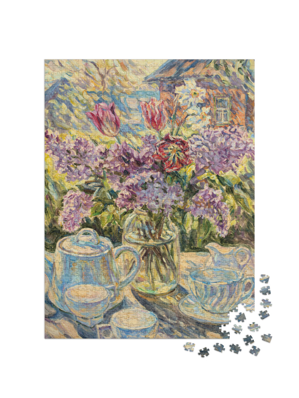 Puzzle 1000 Teile „Stillleben gedeckter Kaffeetisch mit Blumen“