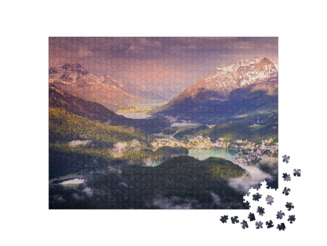 Puzzle 1000 Teile „Celerina und Engadiner Seen, St. Moritz, Silvaplana“