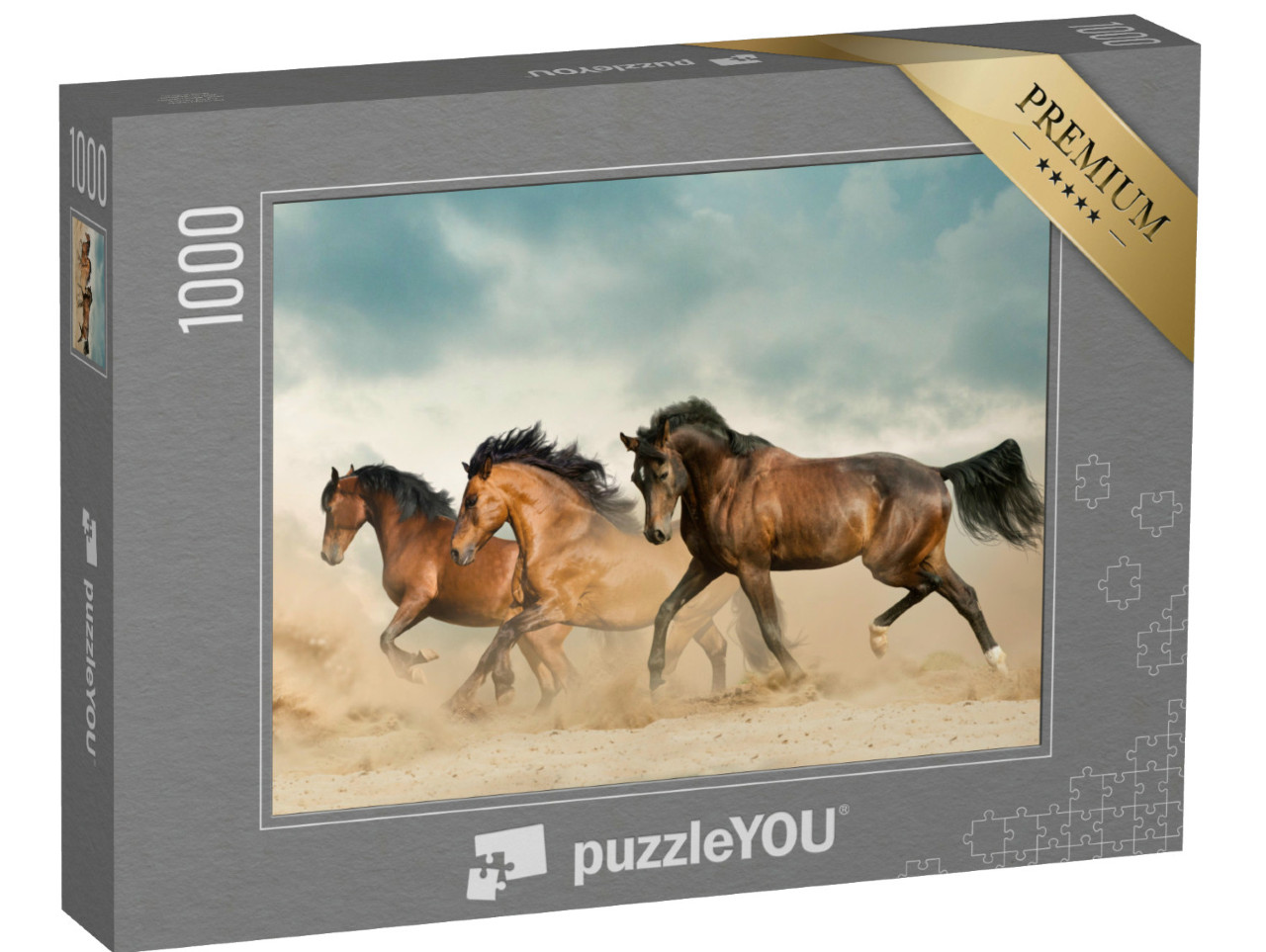 Puzzle 1000 Teile „Braune Pferde streifen durch die Wüste“