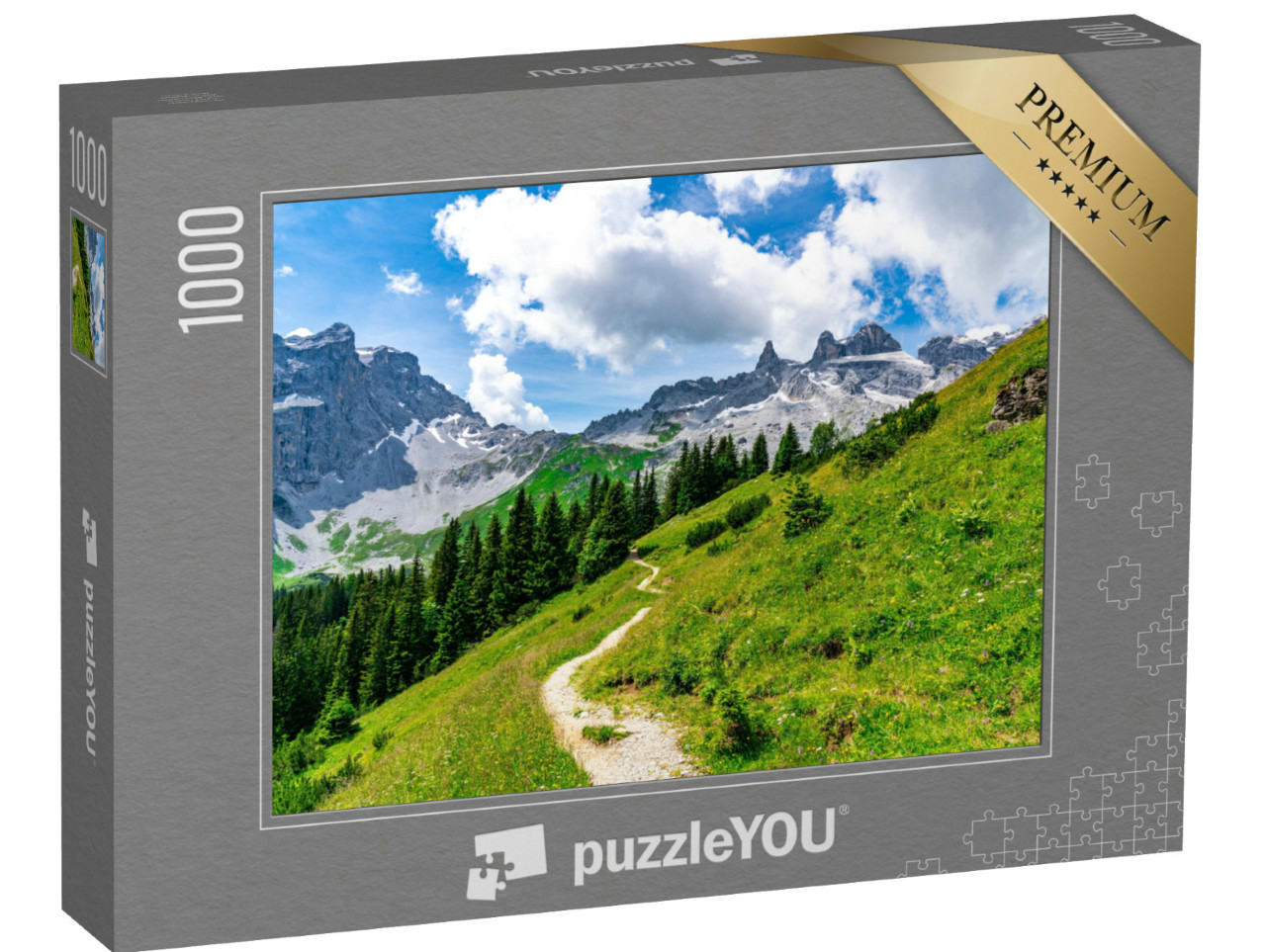 Puzzle 1000 Teile „Die drei Türme in den Bergen von Vorarlberg“