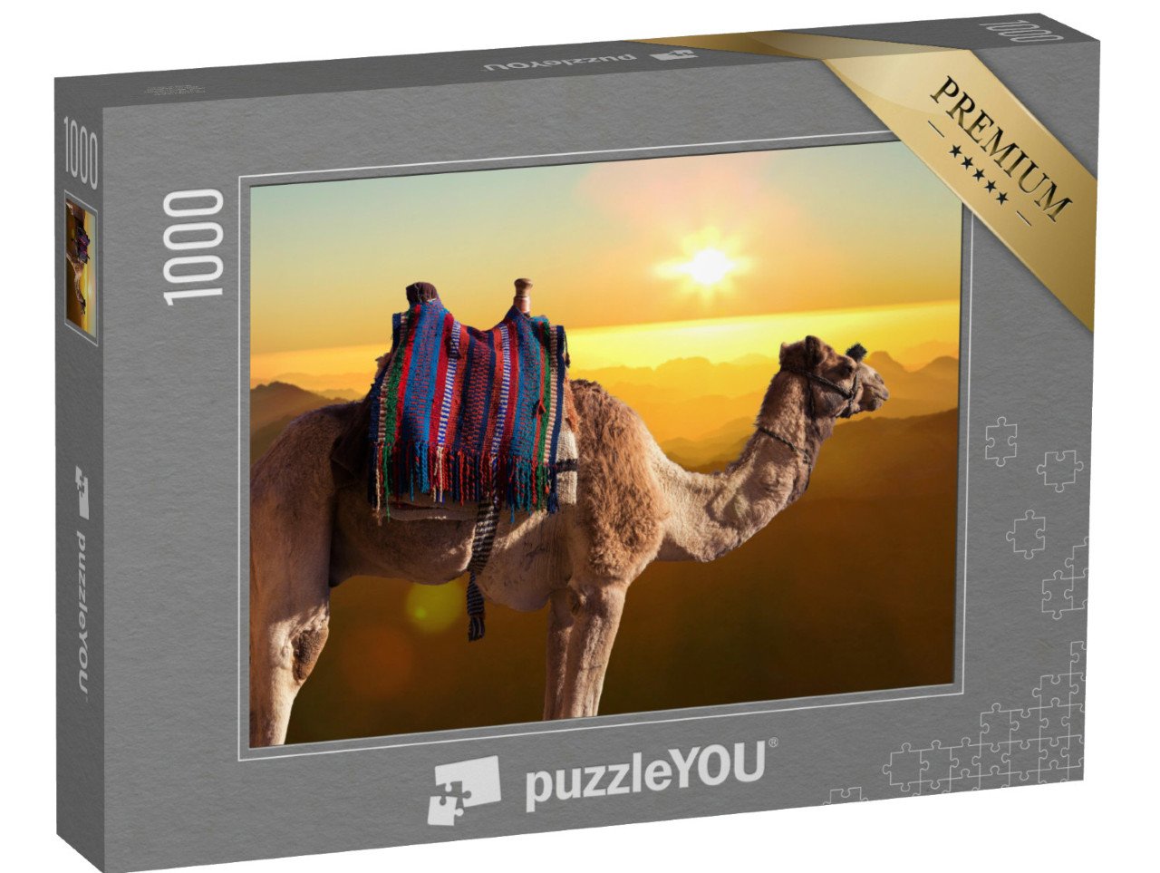 Puzzle 1000 Teile „Dromedar-Kamel vor dem Berges des heiligen Moses, Ägypten, Sinai“