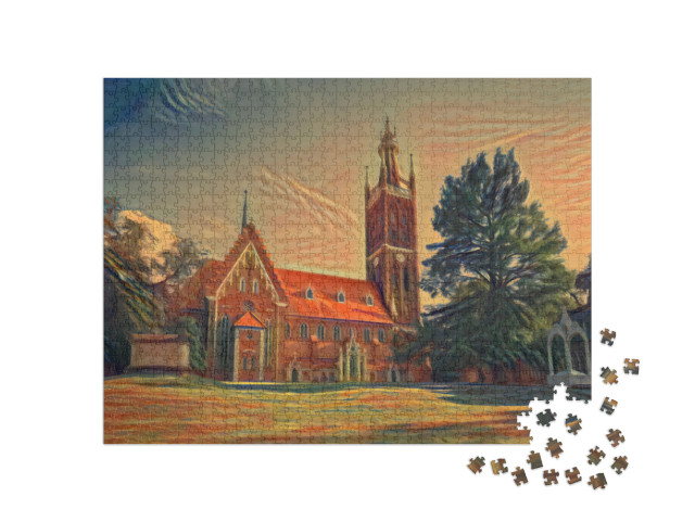 Puzzle 1000 Teile „im Stil von Edvard Munch, Der Schrei - St. Petri Kirche in Wörlitz, Dessau, Sachsen-Anhalt, Deutschland“
