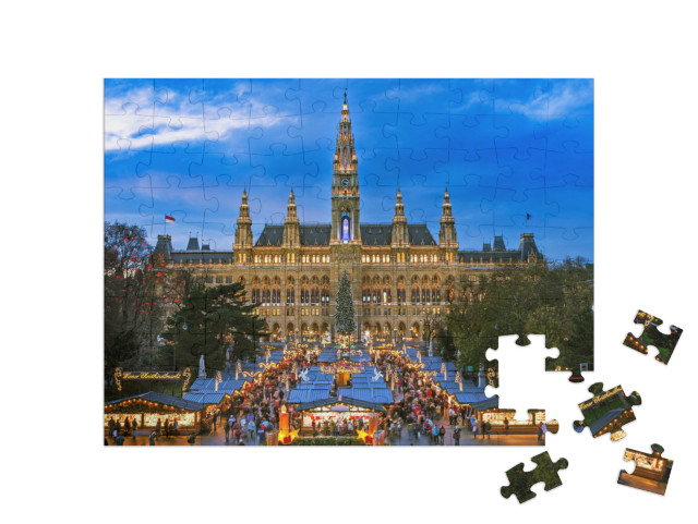 Puzzle 100 Teile „Weihnachtsmarkt in Wien, winterliches Motiv“