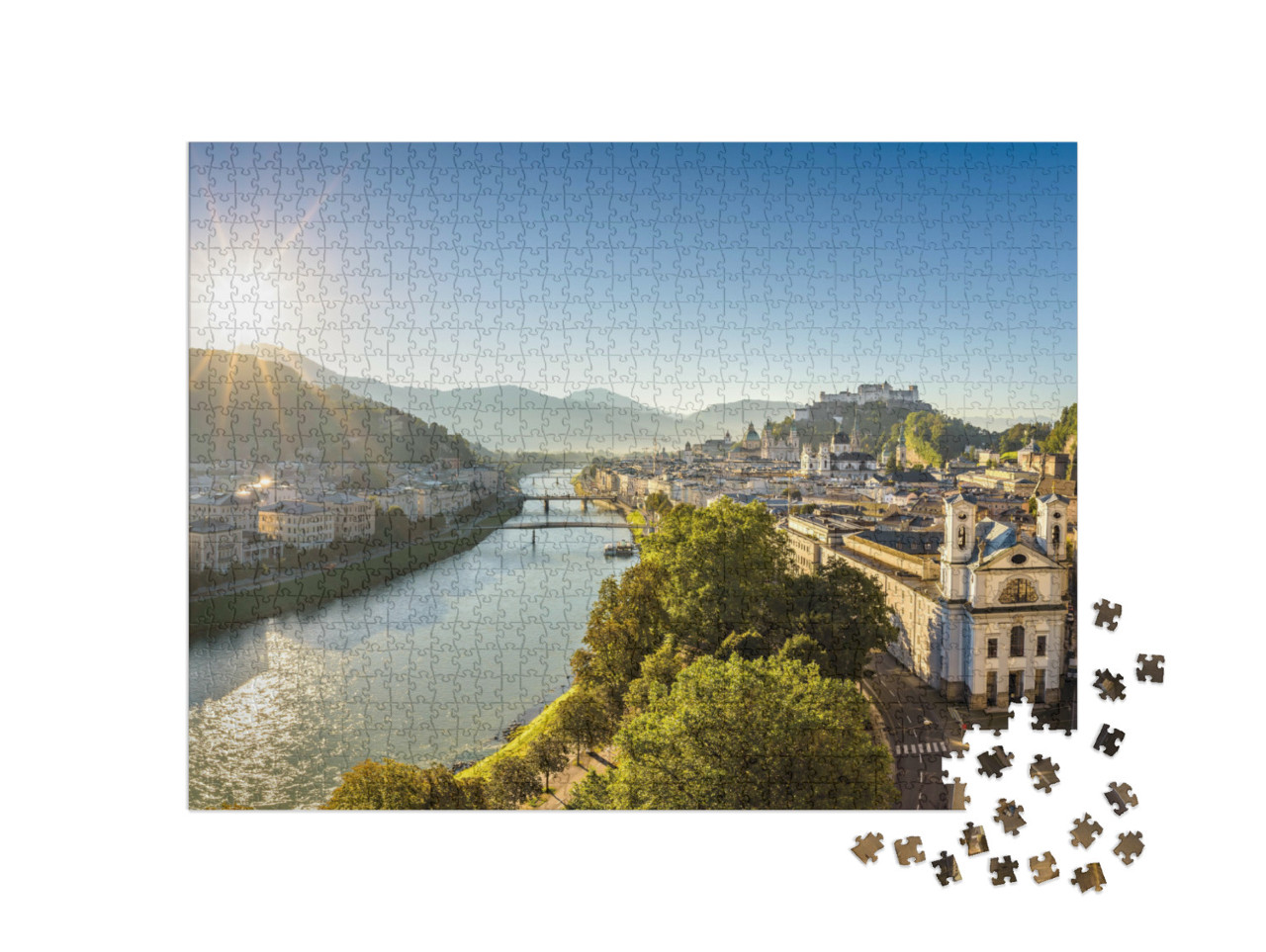 Puzzle 1000 Teile „Panoramablick über Salzburg an einem Sommermorgen, Österreich“