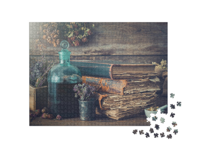 Puzzle 1000 Teile „Kräuterwissen in uralten Büchern“