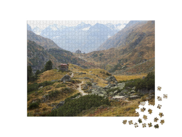 Puzzle 1000 Teile „Wanderweg in den Stubaier Alpen. Die Franz Senn Alm“