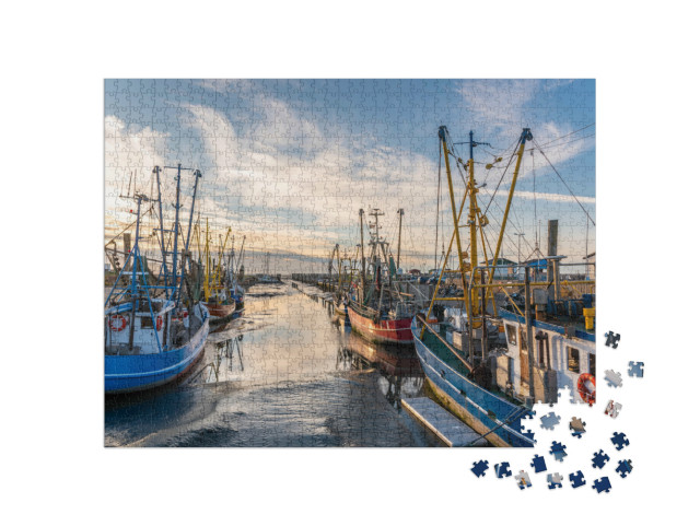 Puzzle 1000 Teile „Fischerboote und Krabbenkutter: Fischereihafen von Dorum-Neufeld, Niedersachsen“