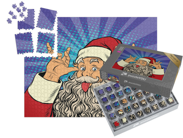 Puzzle „Pop-Art: Weihnachtsmann streckt die Zunge heraus, Neckerei, Humor“ | SMART SORTED® 1000 Teile