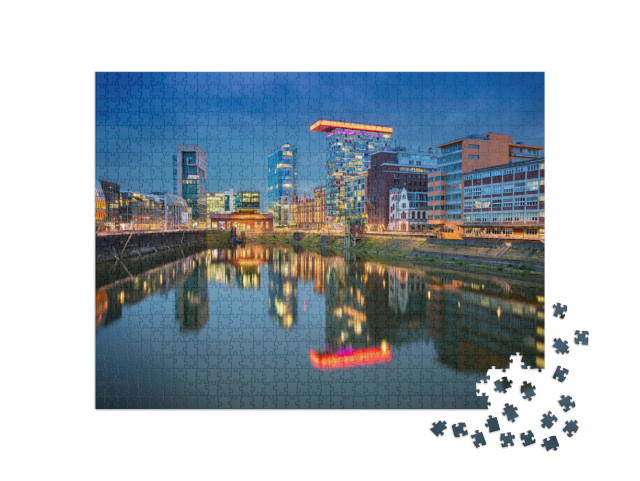 Puzzle 1000 Teile „Stadtbild von Düsseldorf mit Medienhafen und Rhein, Deutschland“