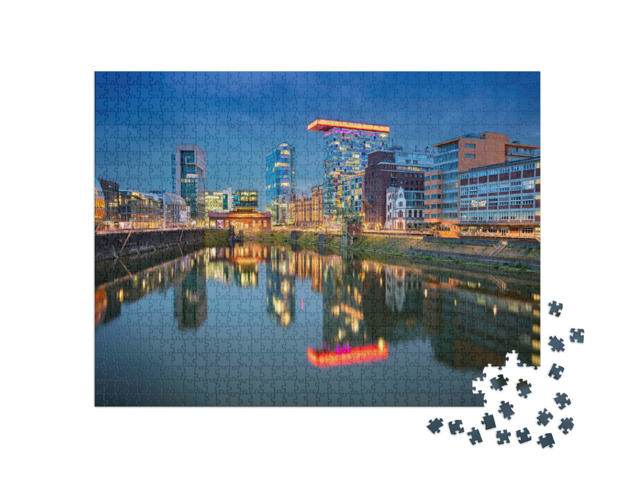 Puzzle 1000 Teile „Stadtbild von Düsseldorf mit Medienhafen und Rhein, Deutschland“