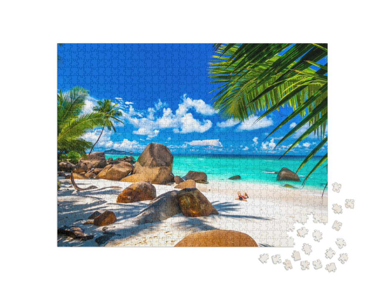 Puzzle 1000 Teile „Strand auf den Seychellen mit Granitfelsen“