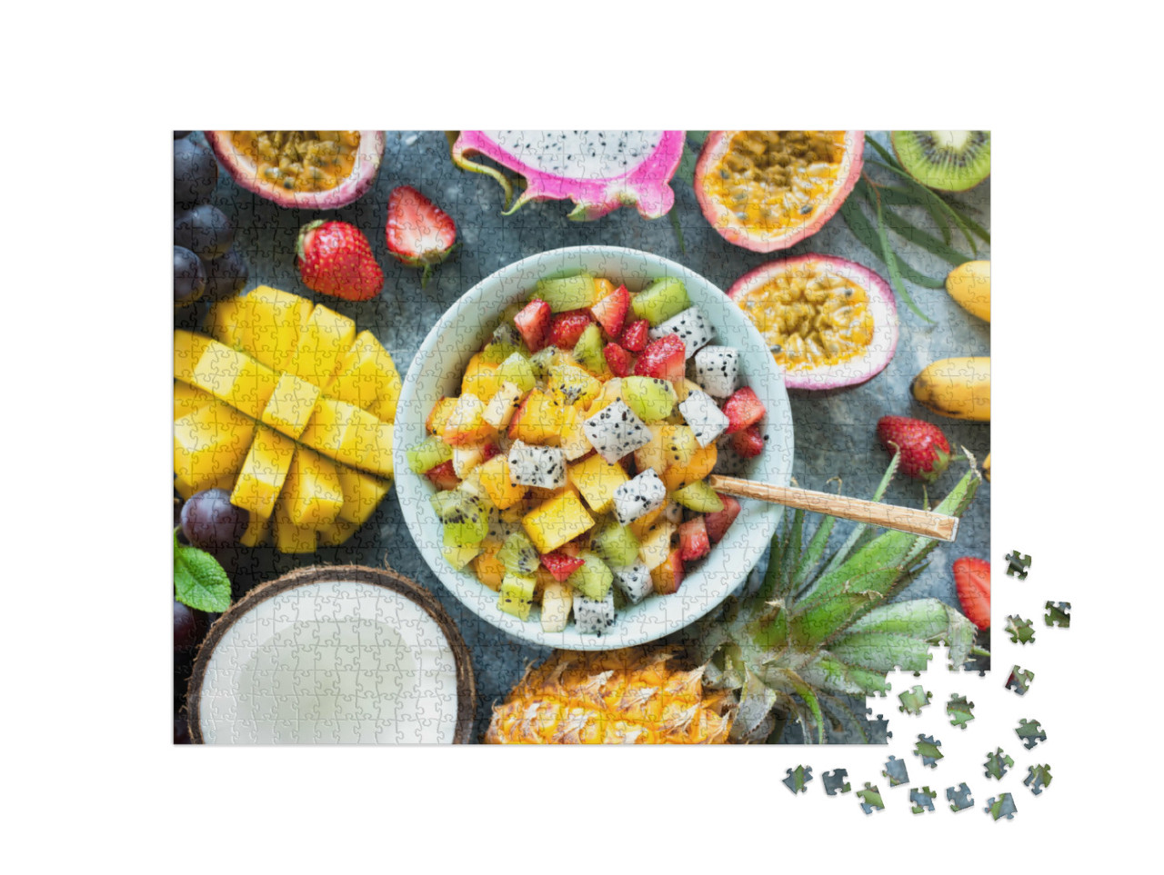Puzzle 1000 Teile „Tropischer Obstsalat mit Mango und Pitaya“