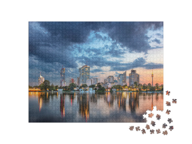 Puzzle 1000 Teile „Wien, Österreich. Panorama-Stadtbildaufnahme der österreichischen Hauptstadt Wien bei Sonnenuntergang“