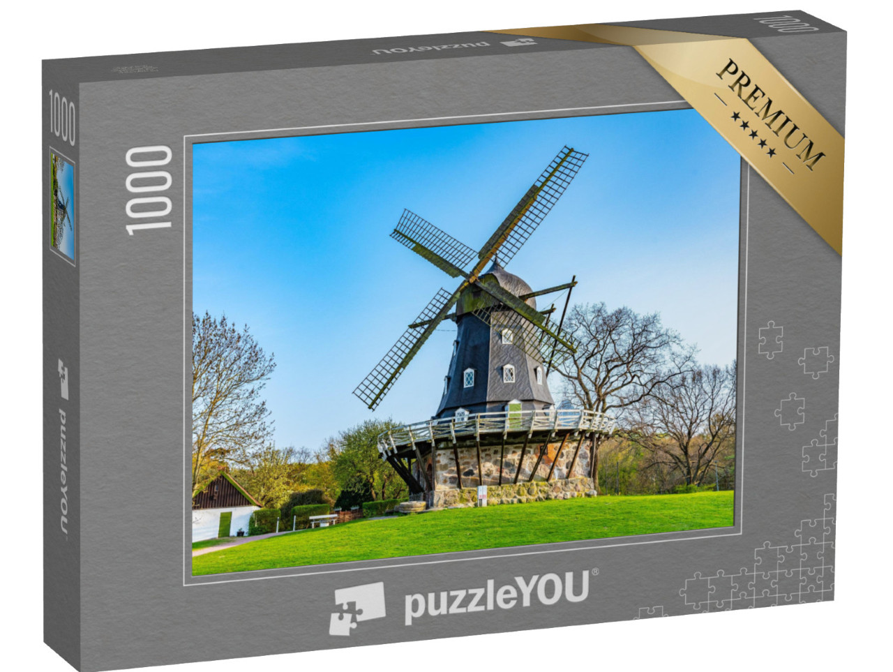 Puzzle 1000 Teile „Mittelalterliche Windmühle bei Schloss Malmö in Schweden“