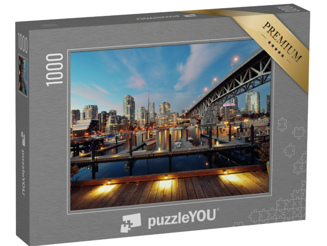 Puzzle 1000 Teile „Vancouver False Creek bei Nacht mit Brücke und Boot“