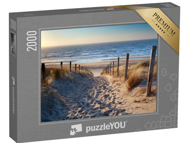 Puzzle 2000 Teile „Weg zum Nordseestrand im goldenen Sonnenuntergang, Niederlande“