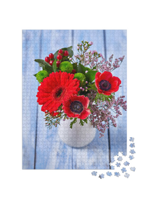 Puzzle 1000 Teile „Strauß mit roten Animonen und Gerbera“