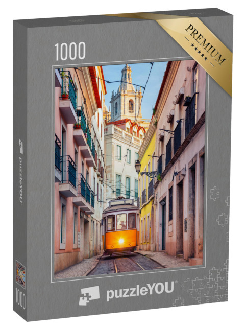 Puzzle 1000 Teile „Straße von Lissabon mit historischer Straßenbahn, Portugal“
