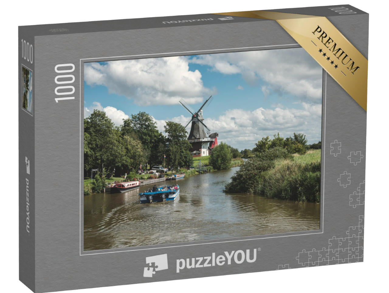 Puzzle 1000 Teile „Windmühlen am alten Greetsieler Sieltief, Niedersachsen“