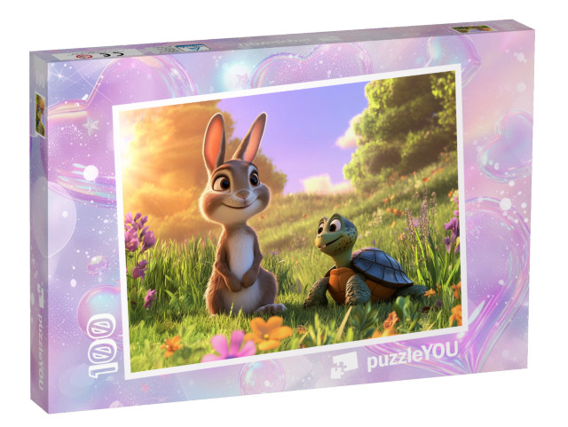 Puzzle 100 Teile „Das kleine Kaninchen mit seinem Schildkrötenfreund“