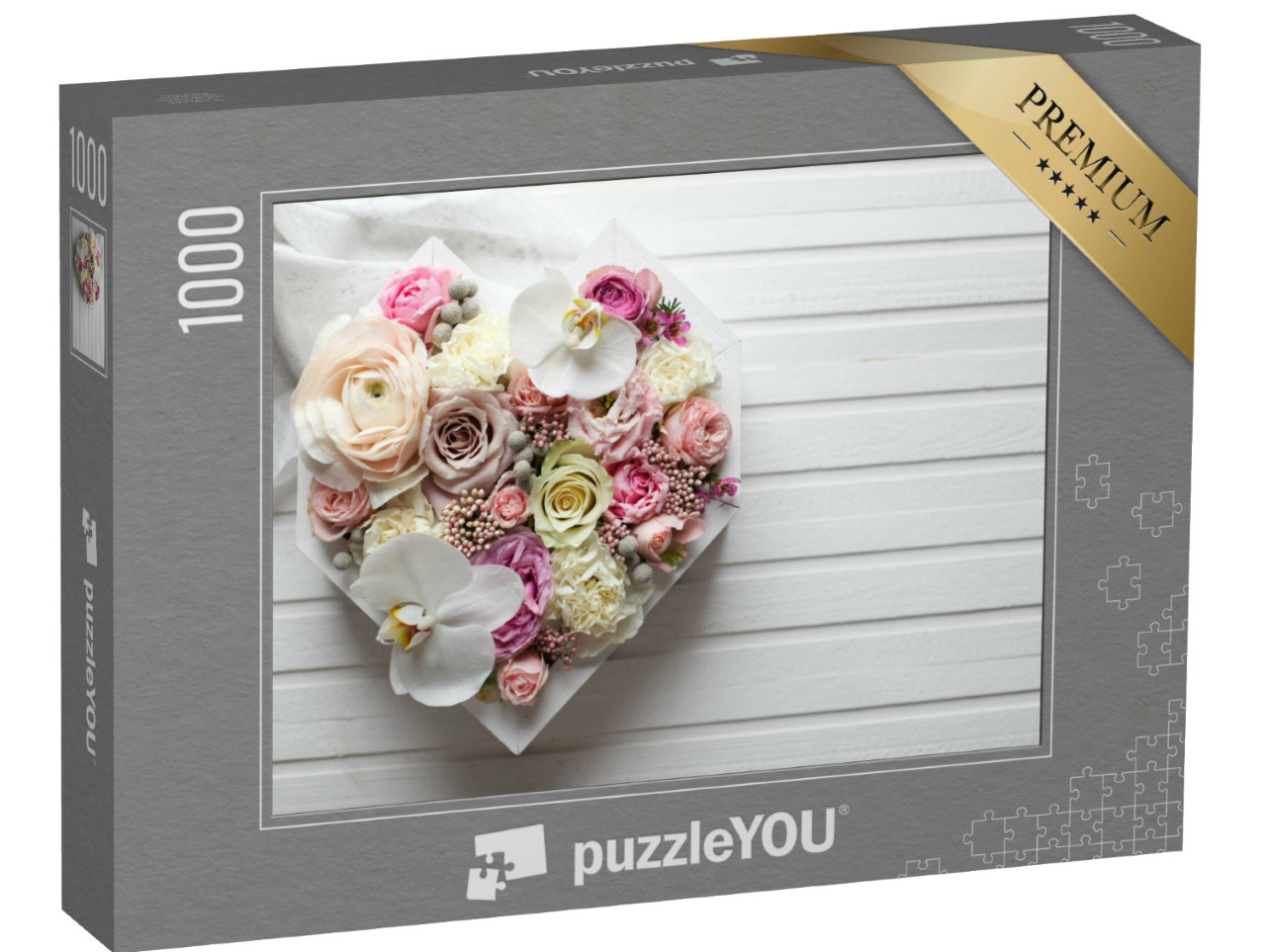 Puzzle 1000 Teile „Großes Blumenherz mit Pastellfarben“