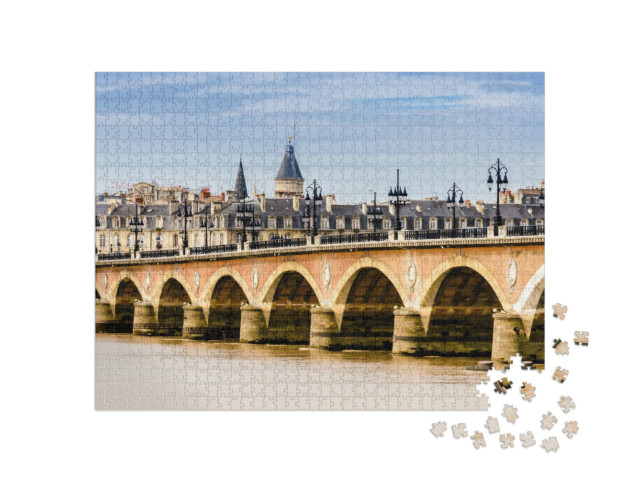 Puzzle 1000 Teile „Brücke und Stadtbild von Bordeaux, Frankreich“